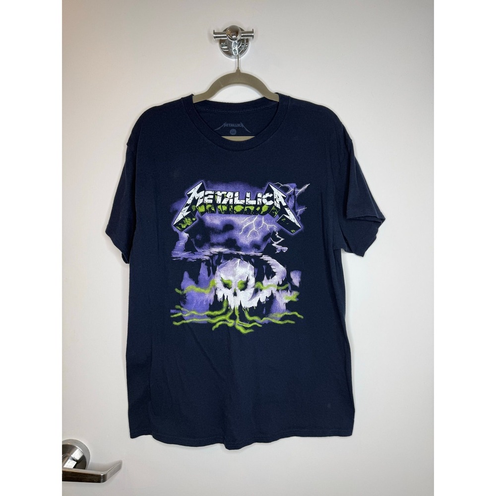 Metallica Navy Blue Purple Lightning Band T Shirt L Metal Rock Grunge Tee